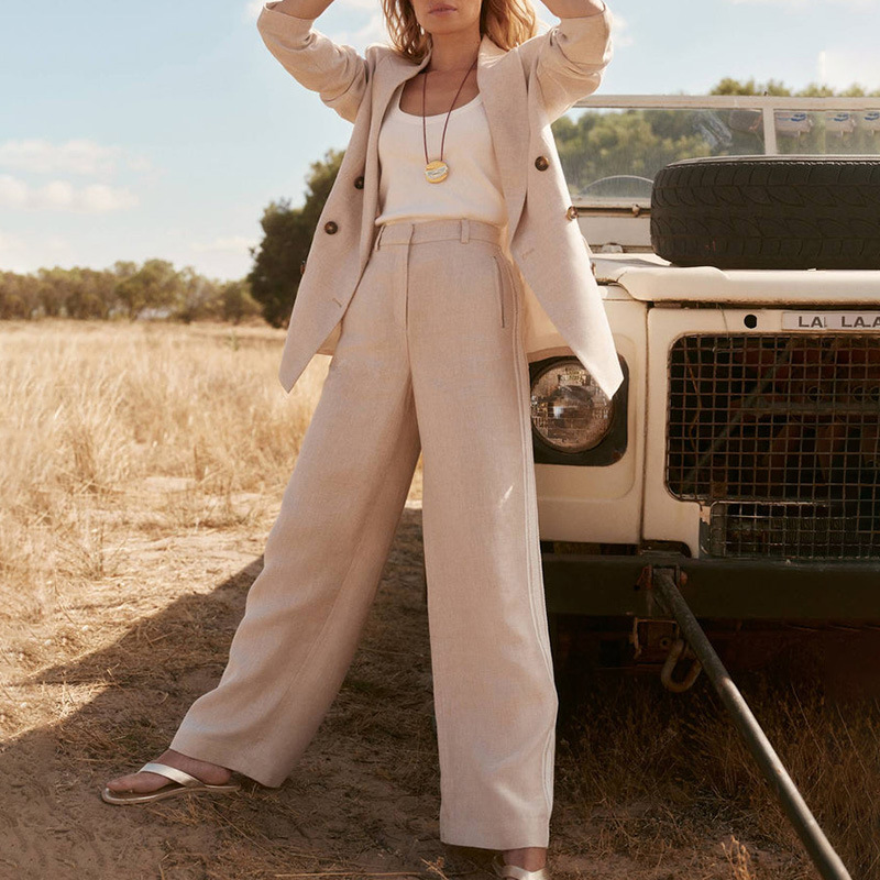 Women's Casual Zip-Up Cardigan & Tie-Waist Pants Two-Piece Set