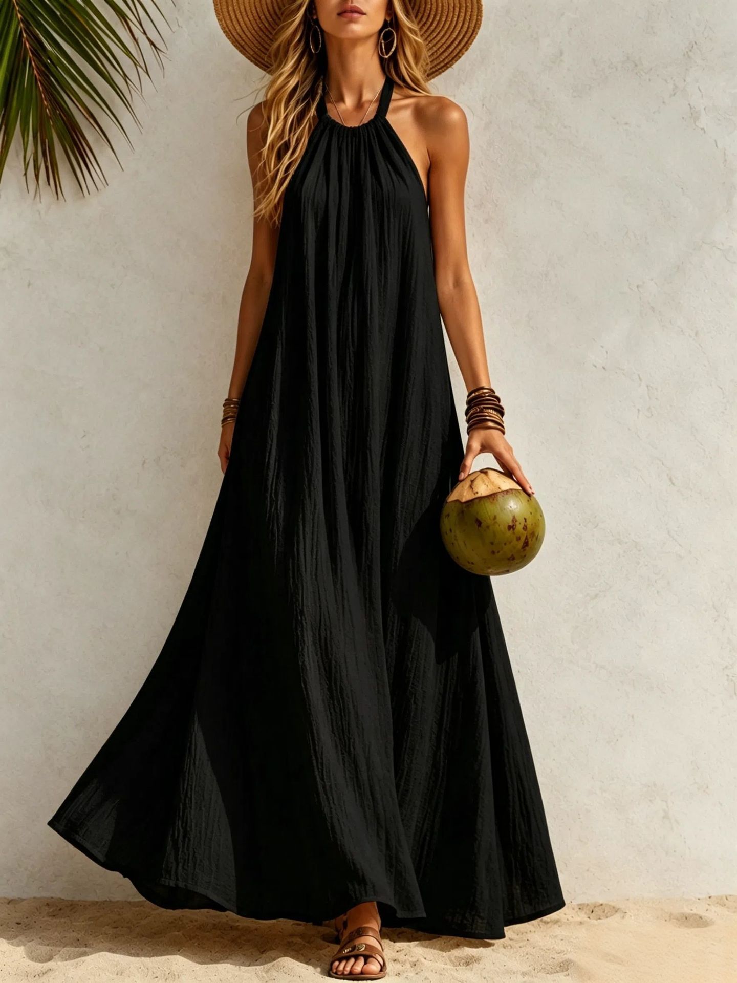 Women's Halter Neck Maxi Dress Loose A-Line Boho Beach Vacation Dress