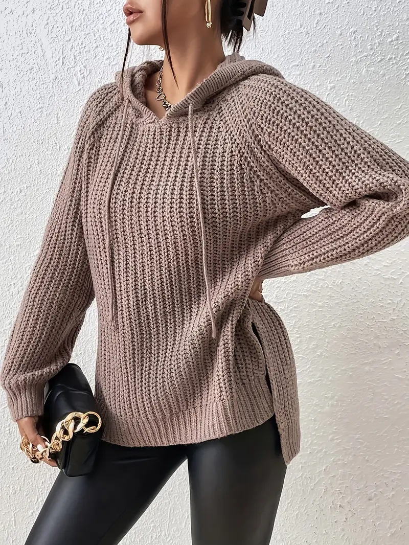 Women's Lazy Style Hooded Knit Sweater Pullover Loose Slimming
