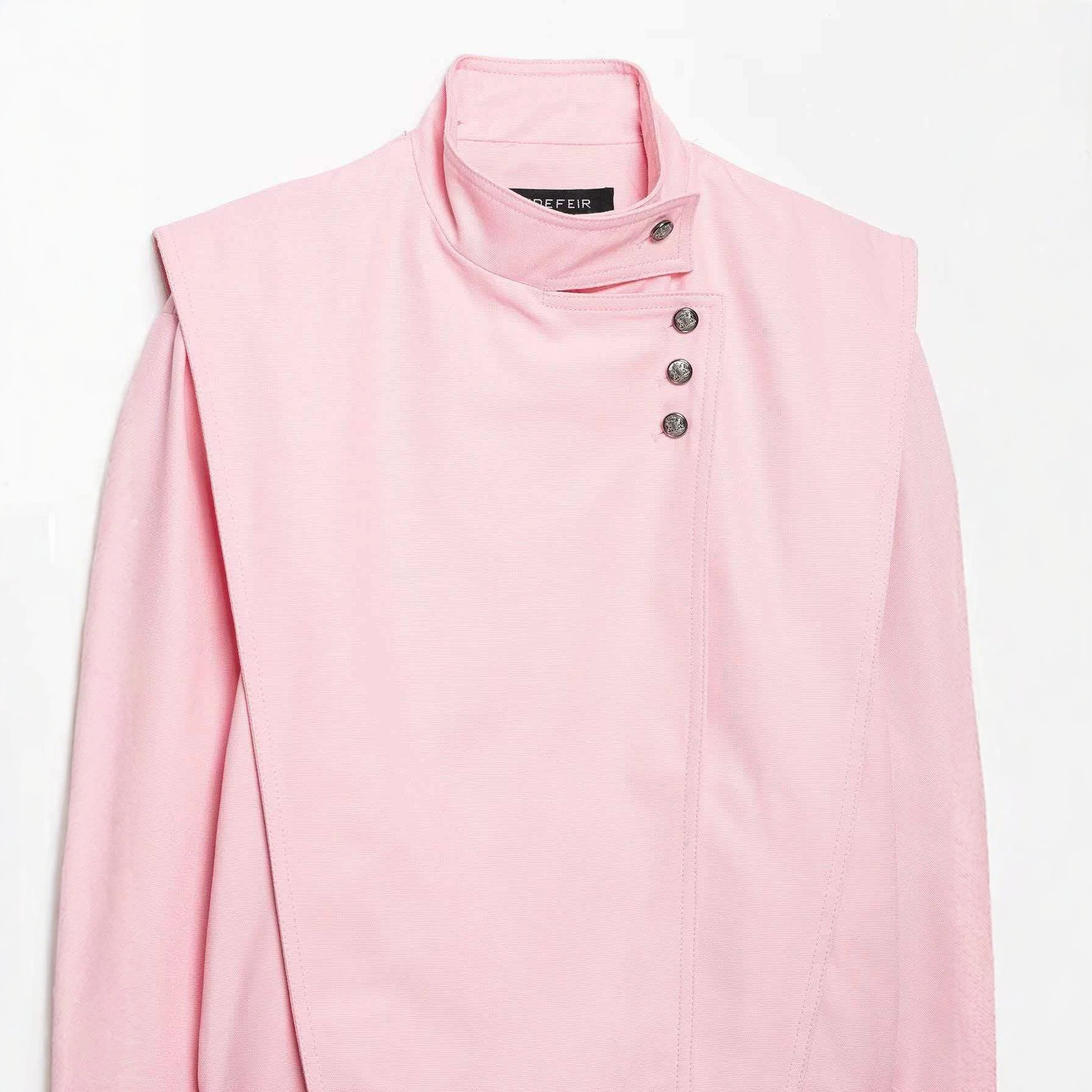 Pink Asymmetrical Button-Front Jacket, Loose Fit Mid-Length