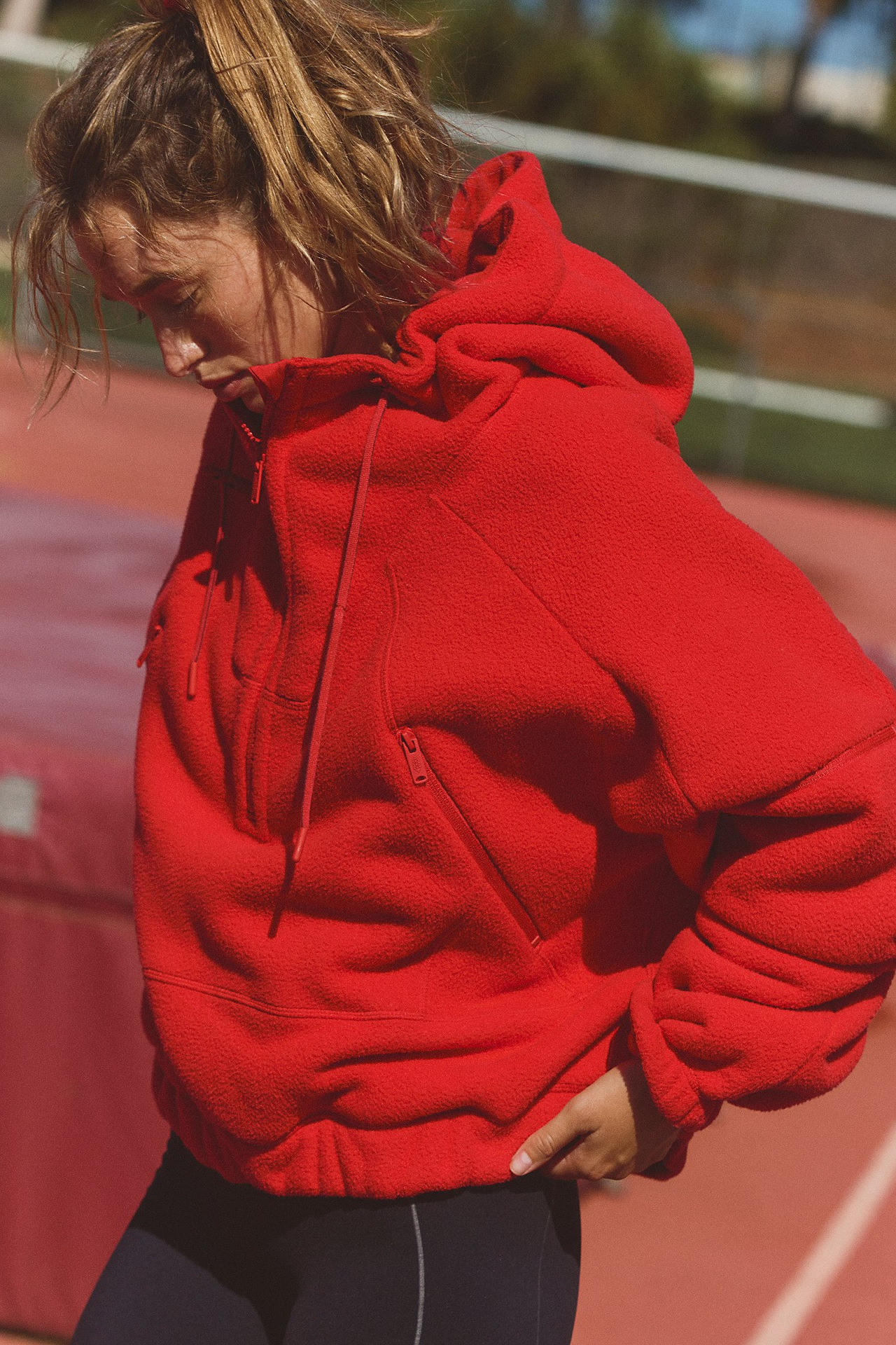 Women's Fleece Half-Zip Hoodie Long Sleeve Pullover Streetwear