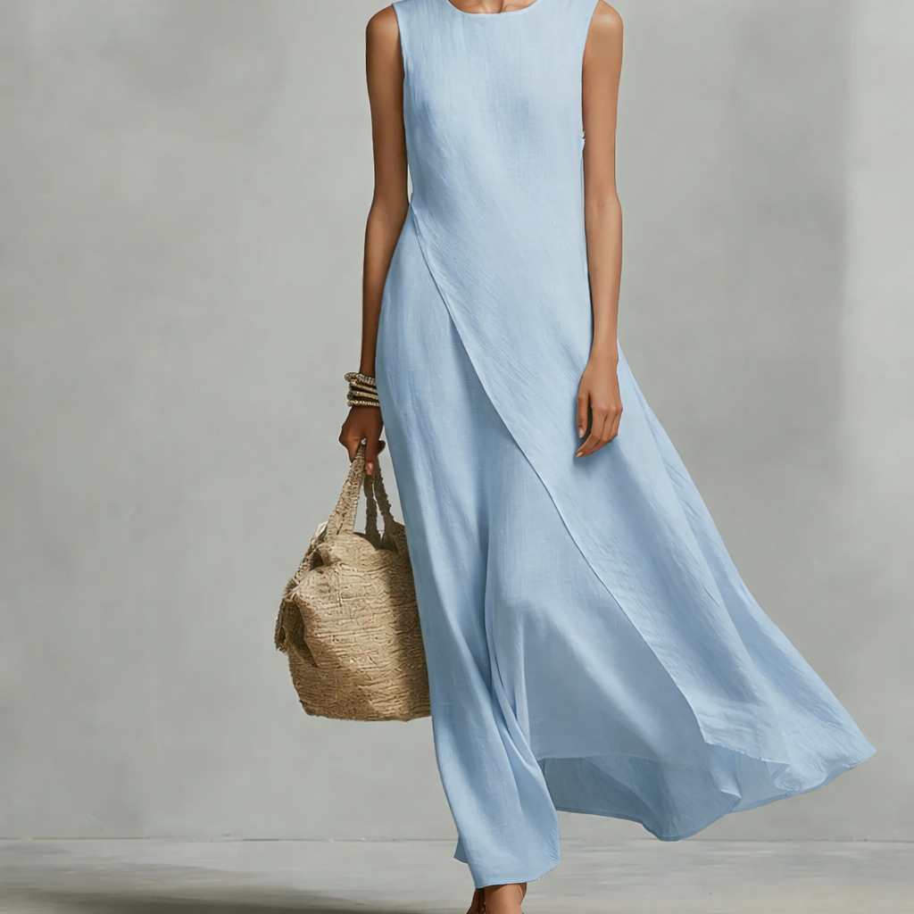Sleeveless Asymmetrical Hem Cotton-Linen Blend Dress