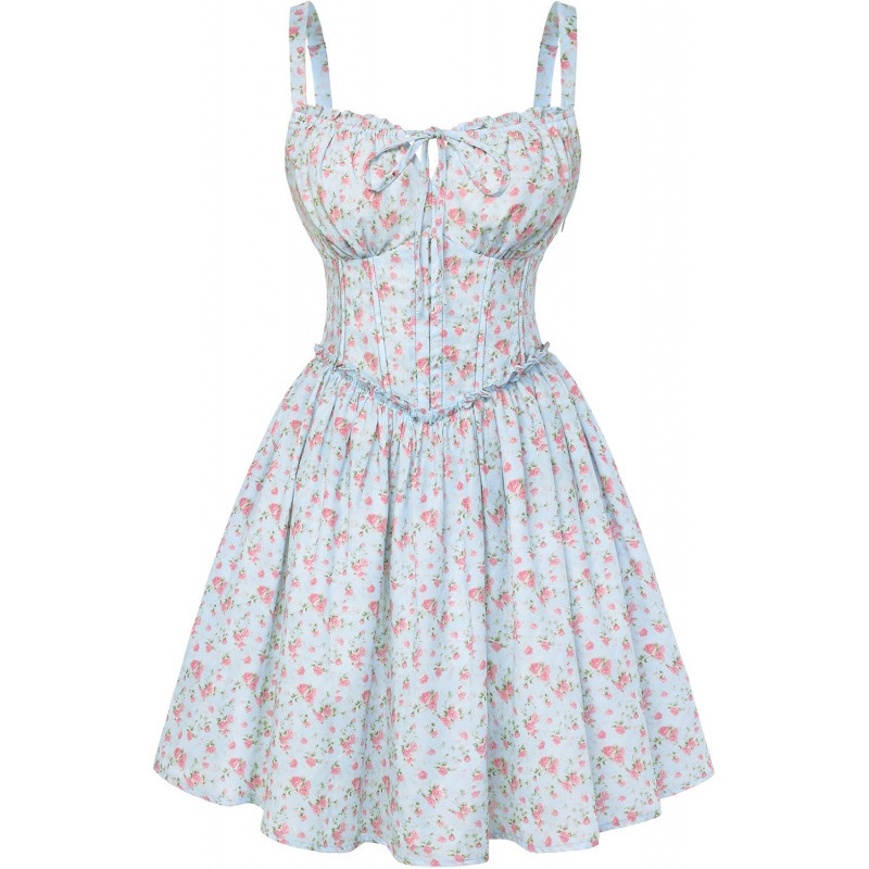 Elegant Floral Midi Dress Women's Slimming A-Line Sleeveless