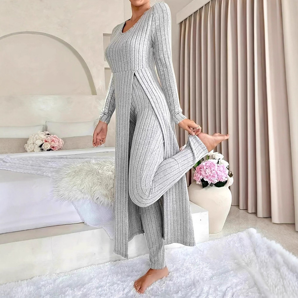Women's Two-Piece Long Split Top and Pants Set