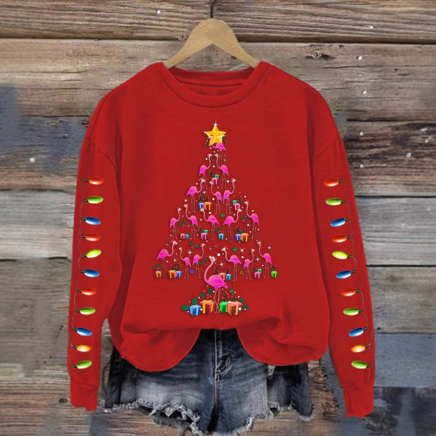 Women's Christmas Tree Print Crewneck Sweatshirt