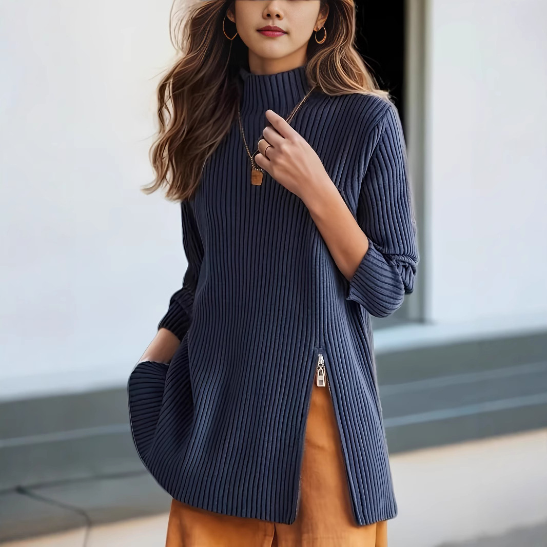 Women's Half-Turtleneck Loose Knit Sweater Top Mid-Length