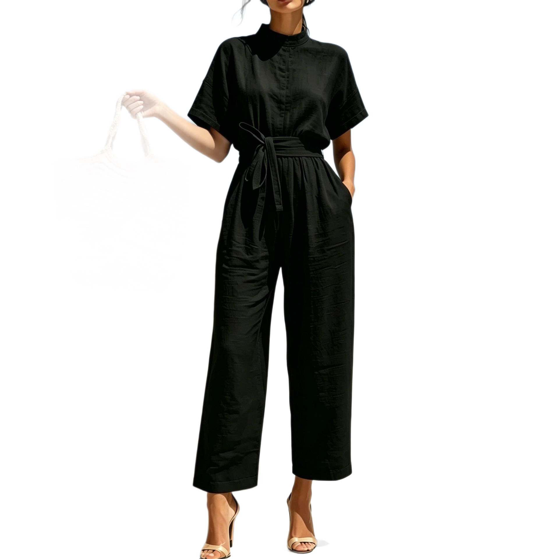 Women's Half-Turtleneck Wide-Leg Jumpsuit Solid Color