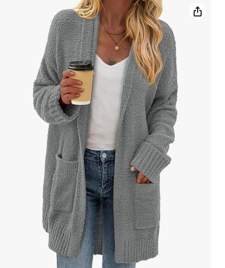 Korean Velvet Pocket Knit Cardigan Solid Loose Sweater Coat