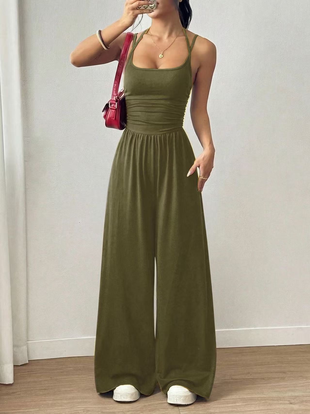 Women's Sleeveless Cami Jumpsuit Wide-Leg Loose Fit Backless