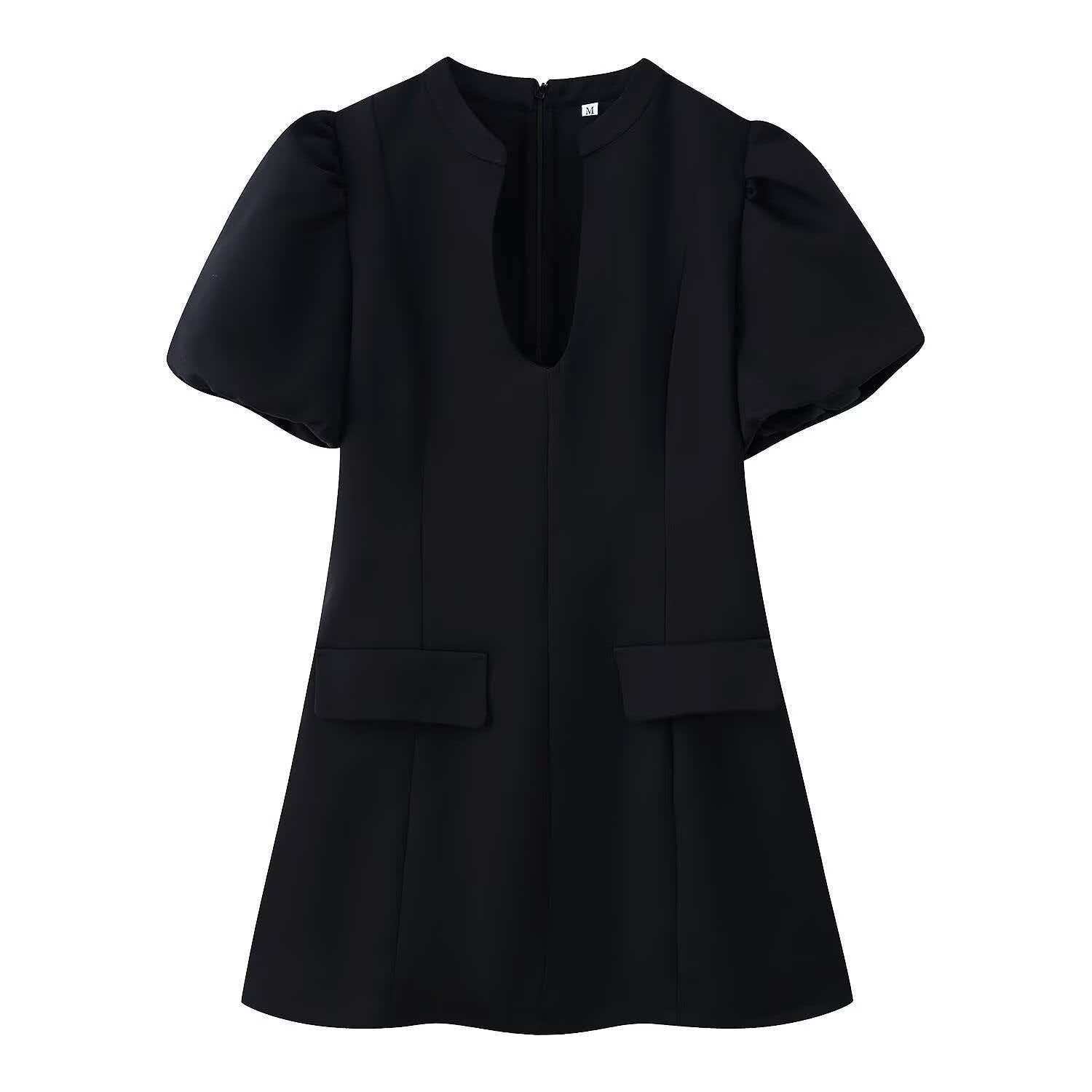 Women's Summer Round Neck Puff Sleeve Short Dress