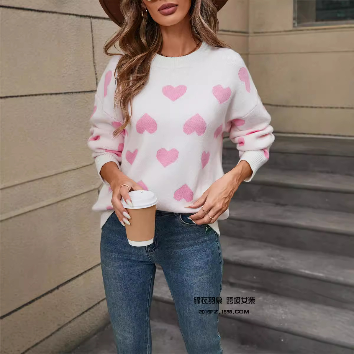 Heart Crewneck Pullover Sweater