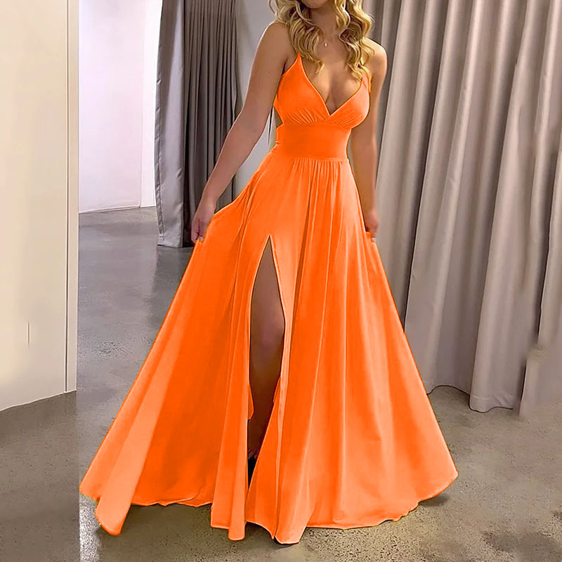 Women's Summer Sleeveless V-Neck Open Back Long Cami Dress