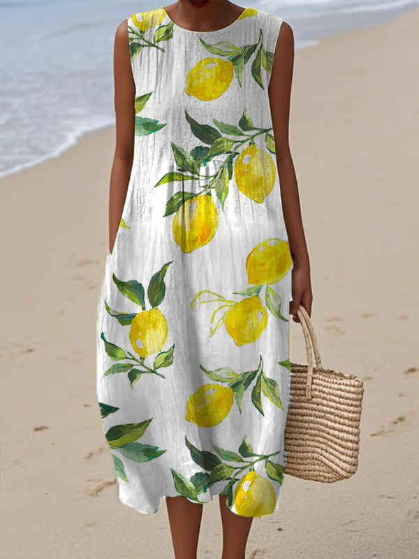 Women's Sleeveless Polka Dot Floral Midi Dress Casual