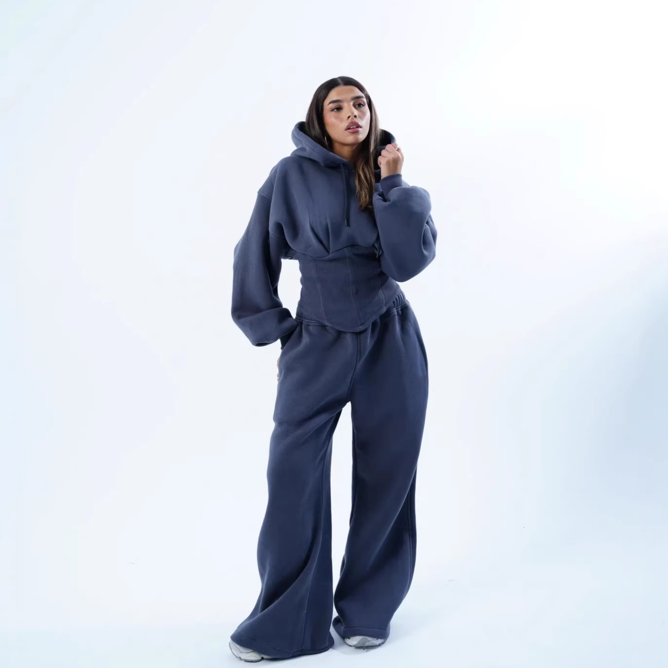 Women's Slim Fit Drawstring Hooded Top and Pants Two-Piece Set