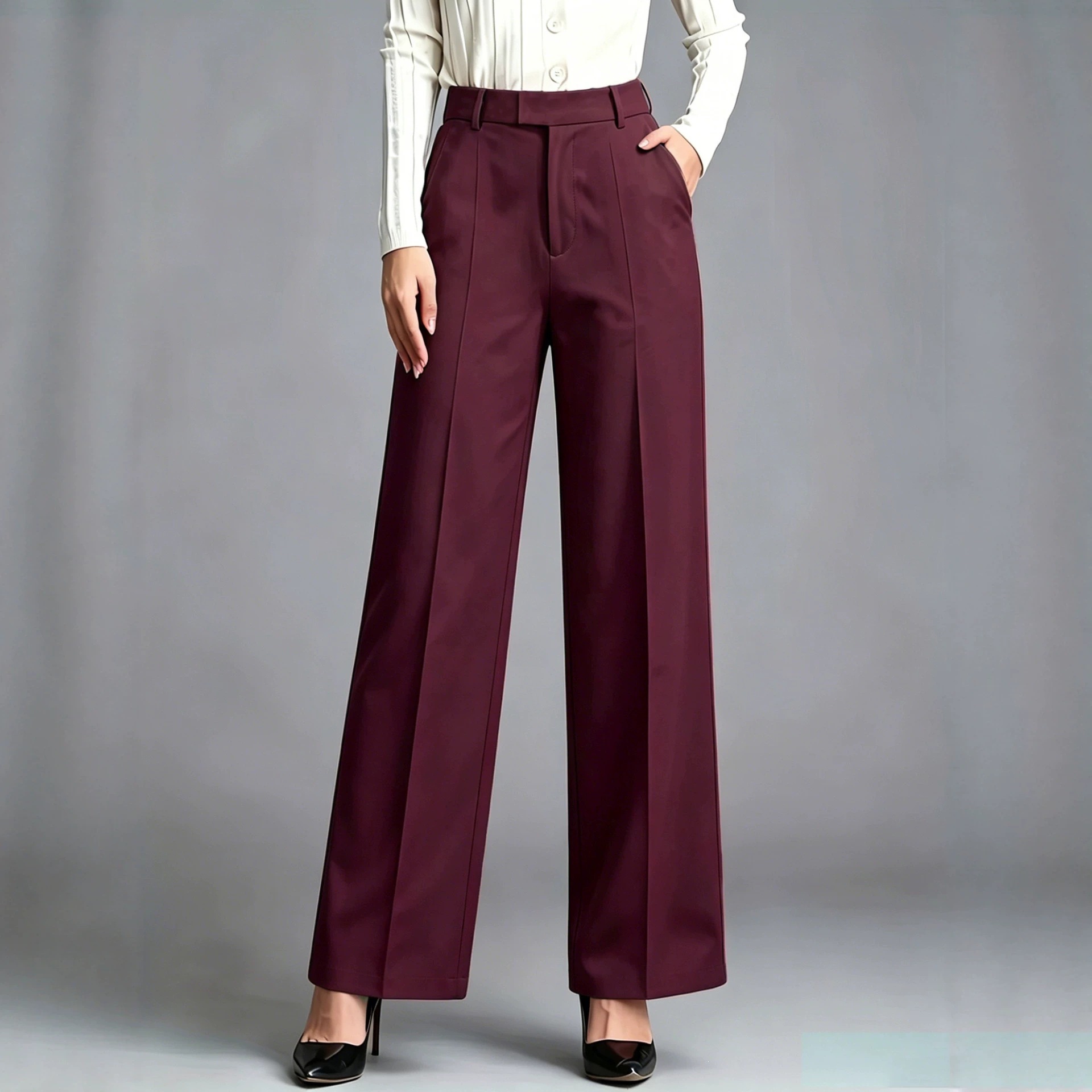 High-Waist Straight-Leg Drapey Dress Pants for Work