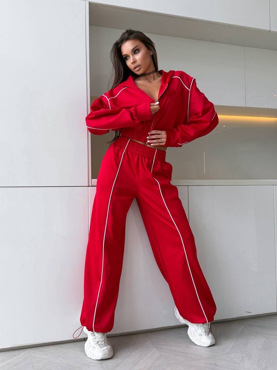 Women's Cropped Zip-Up Track Jacket and High-Waist Wide-Leg Jogger Set