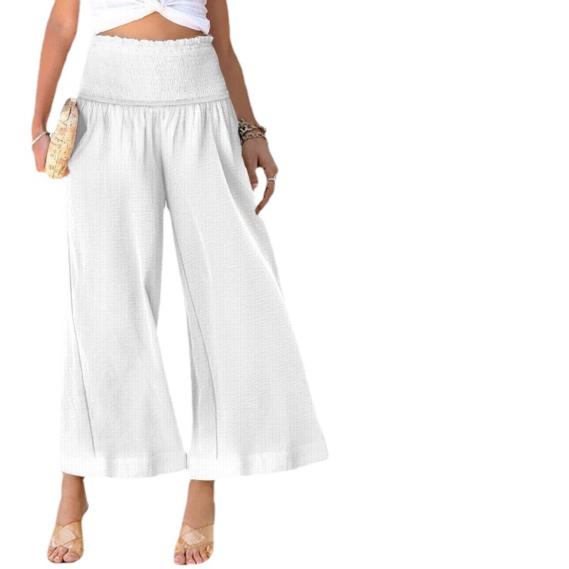 Women's High-Waist Pleated Straight-Leg Cotton-Linen Pants