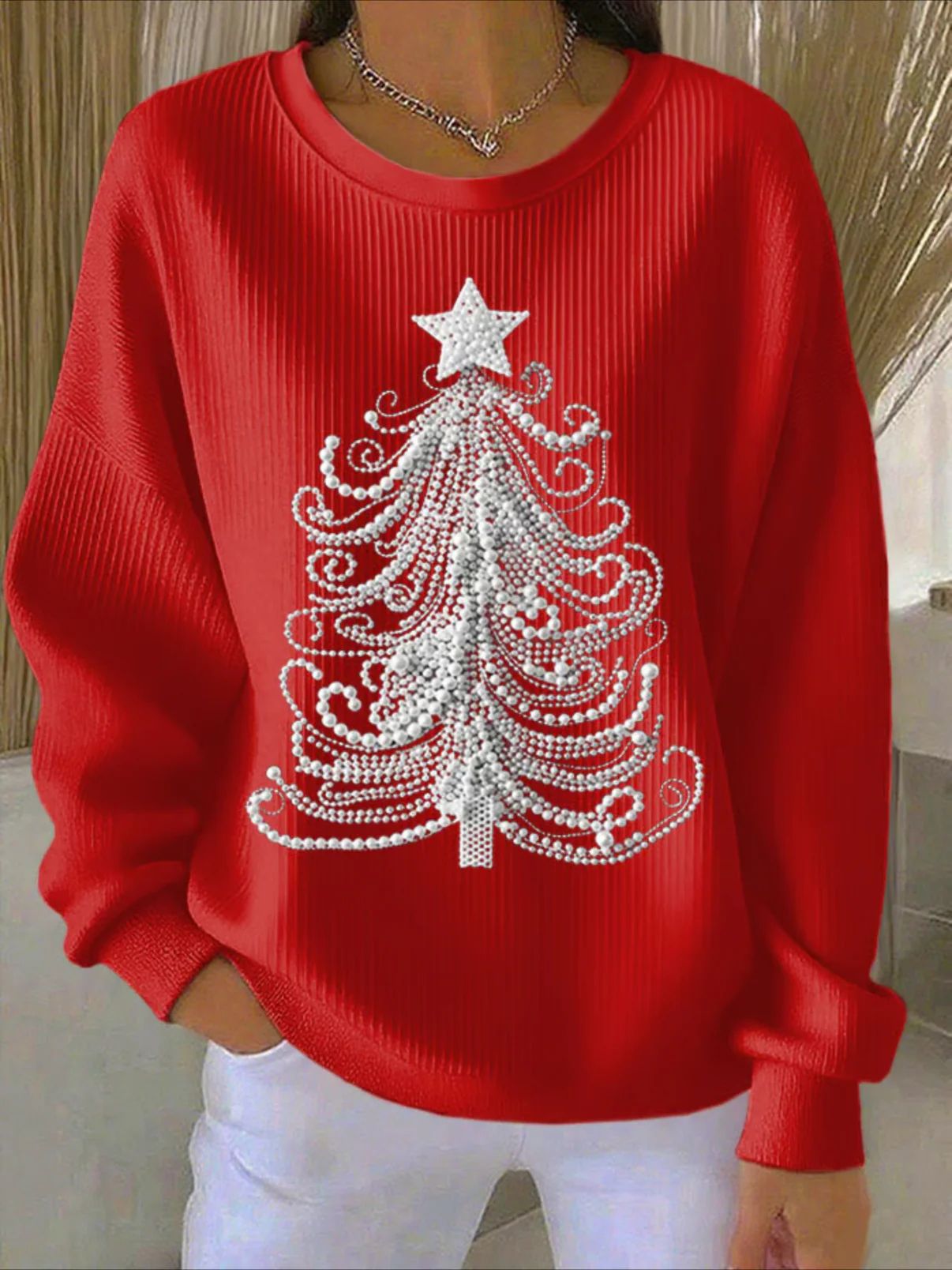 Women's Pumpkin Christmas Tree Bow Print Crewneck Sweatshirt
