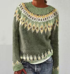 Women's Color-Block Crewneck Pullover Knit Sweater