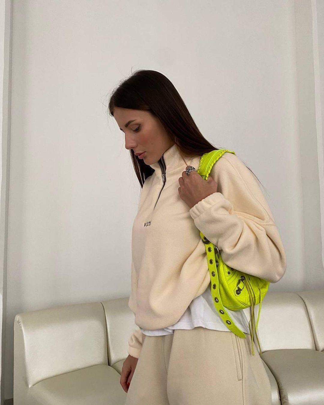 Women's Loose Zip-Up High Neck Sweatshirt with Letter Embroidery