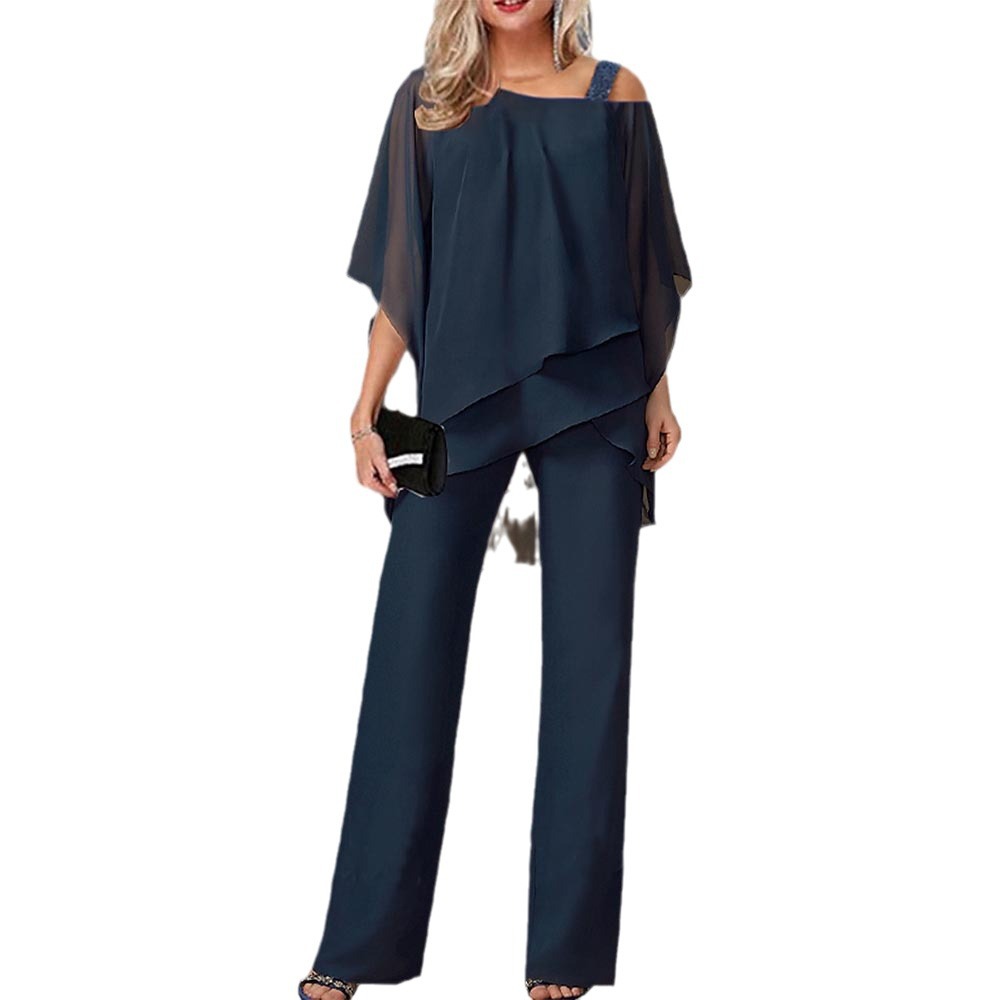 Batwing Sleeve Off-Shoulder Top and Pants Two-Piece Set