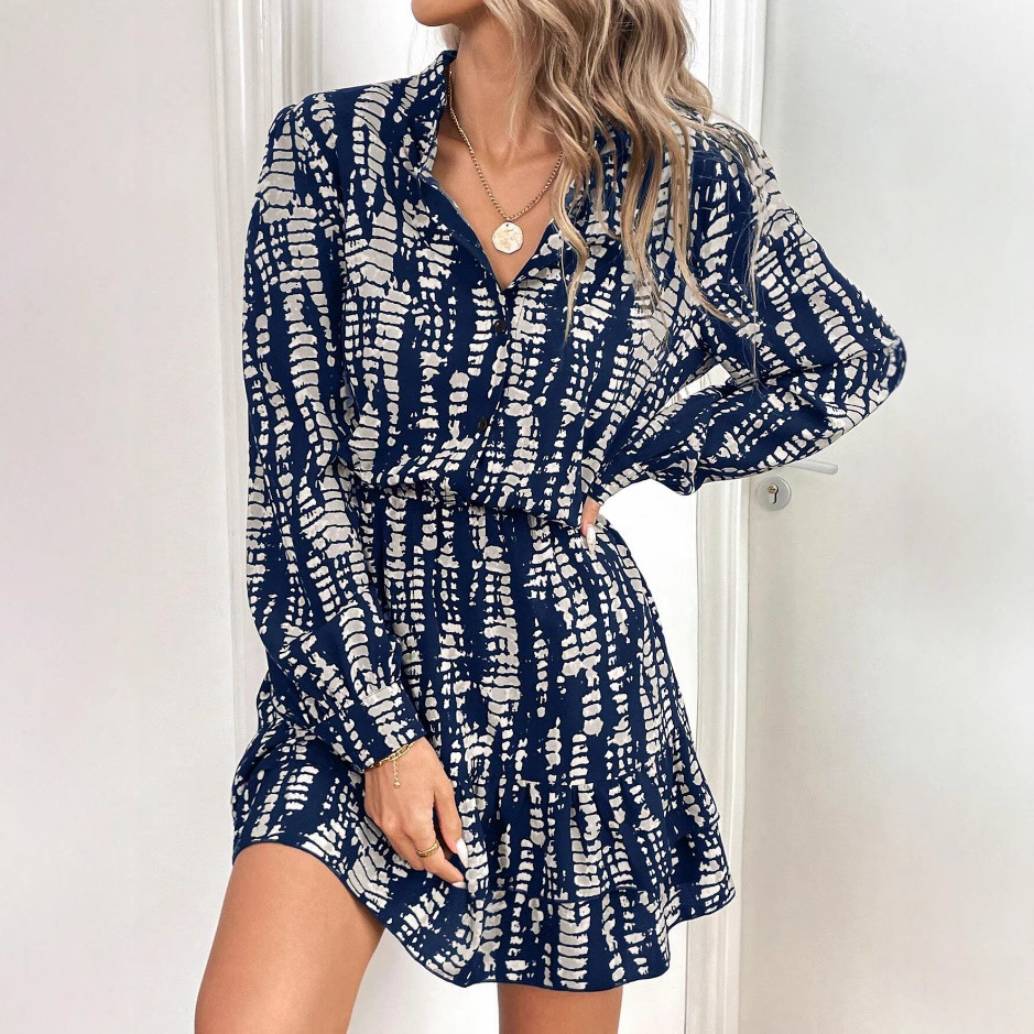Women's Slim Fit Long Sleeve V-Neck Ruffle Dress