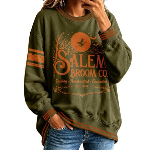 Halloween Letter Witch Print Crewneck Long-Sleeve Pullover Sweatshirt