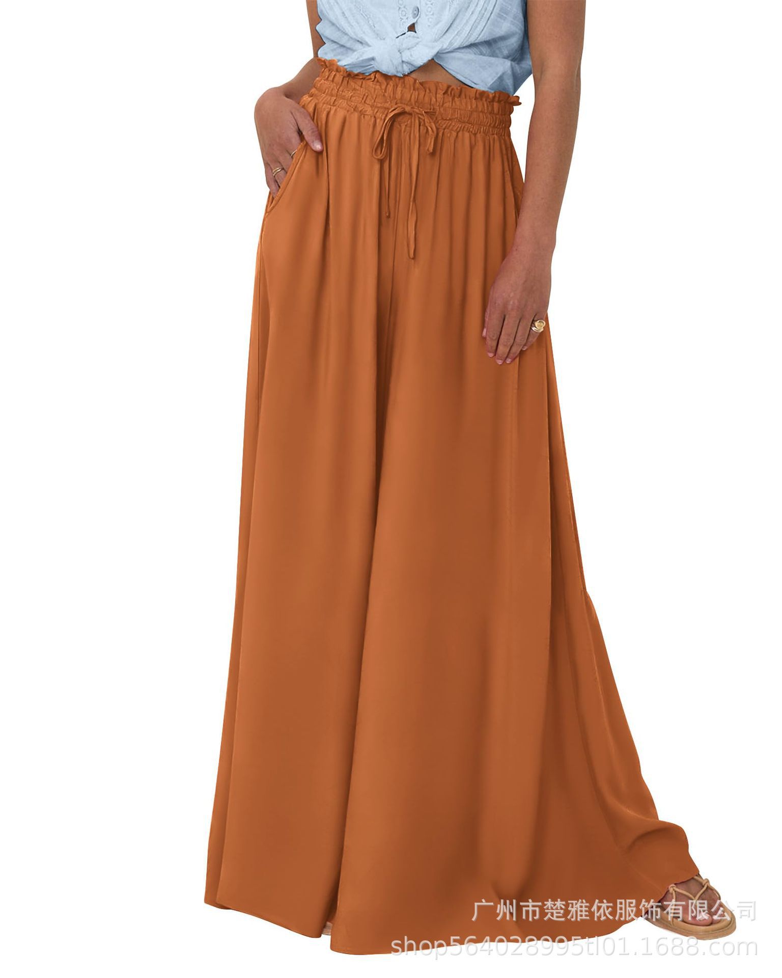 Women's High-Waist Wide-Leg Pants with Pockets