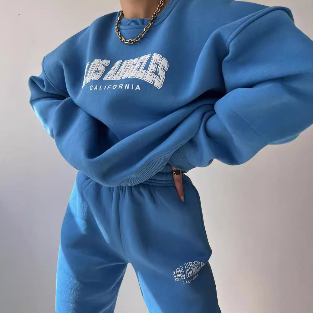 Women's Casual Print Fleece-Lined Sweatshirt and Pants Set