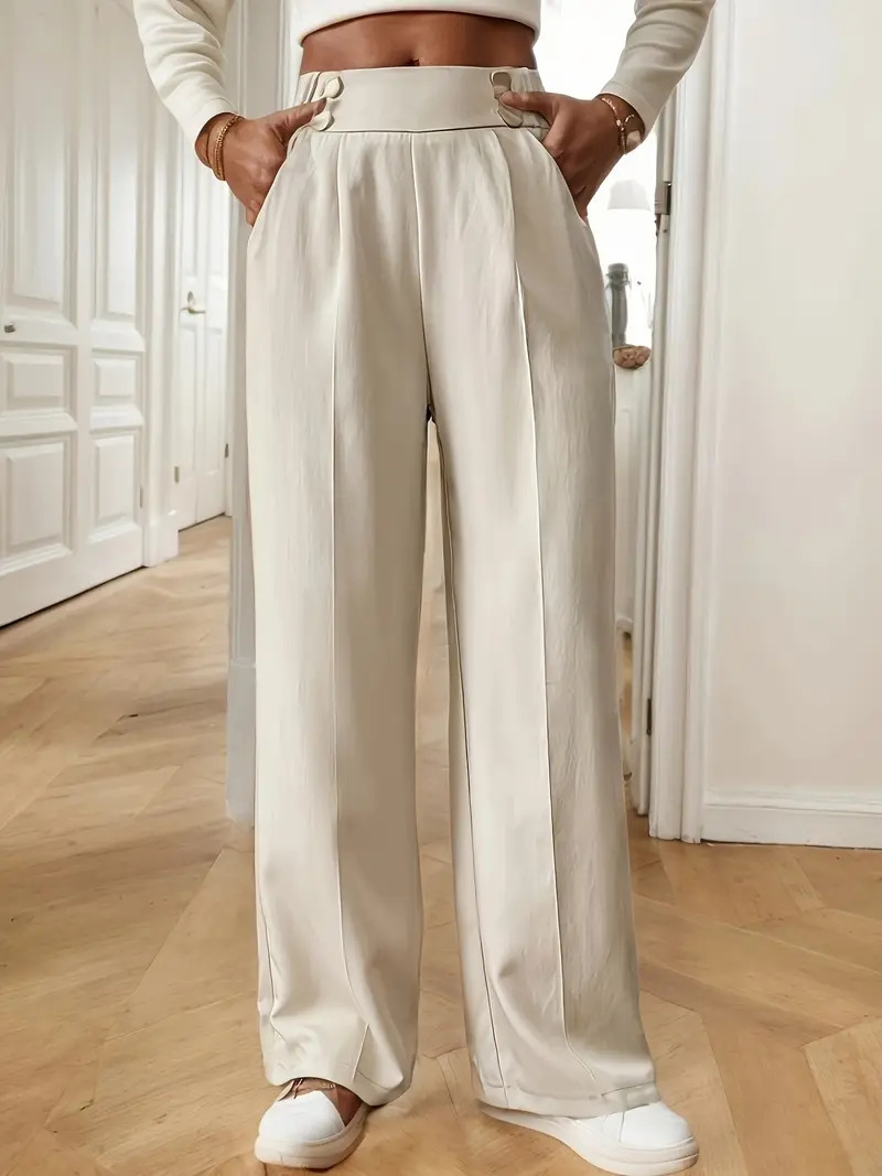 High-Waist Wide-Leg Straight Pants for Women Solid Color