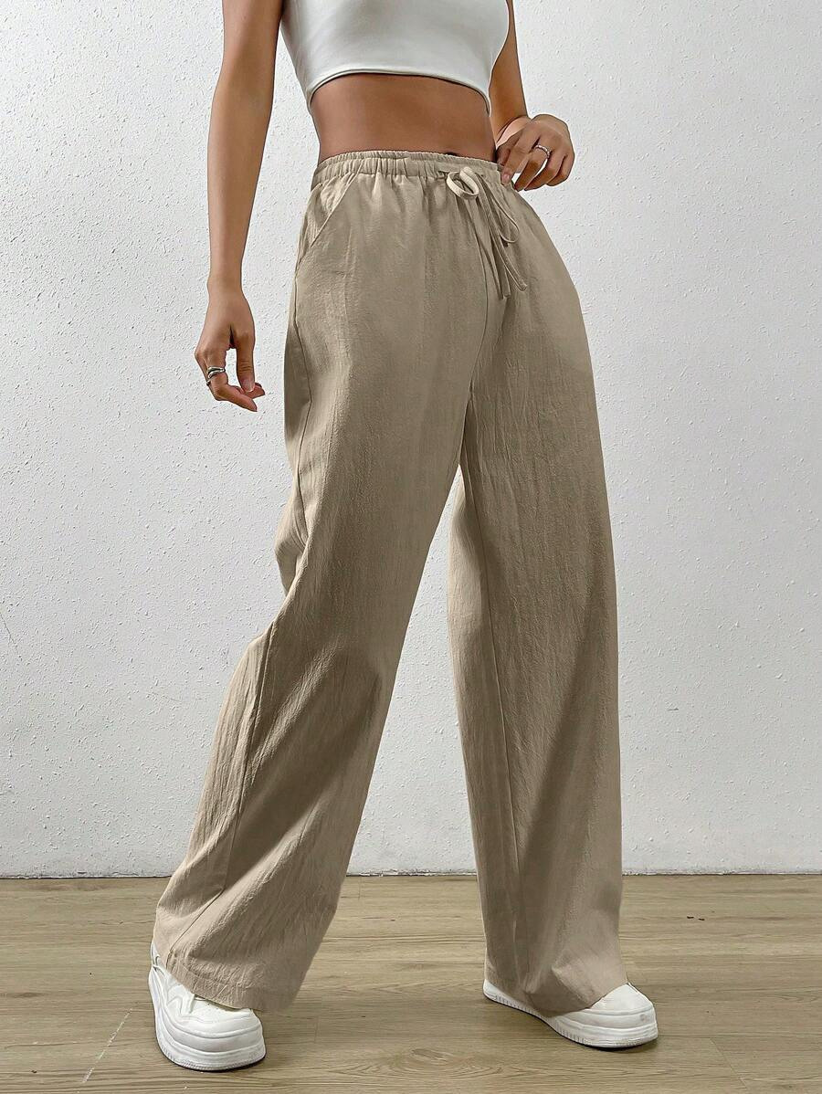 Straight-Leg Wide-Leg Casual Pants Solid Color High-Waist