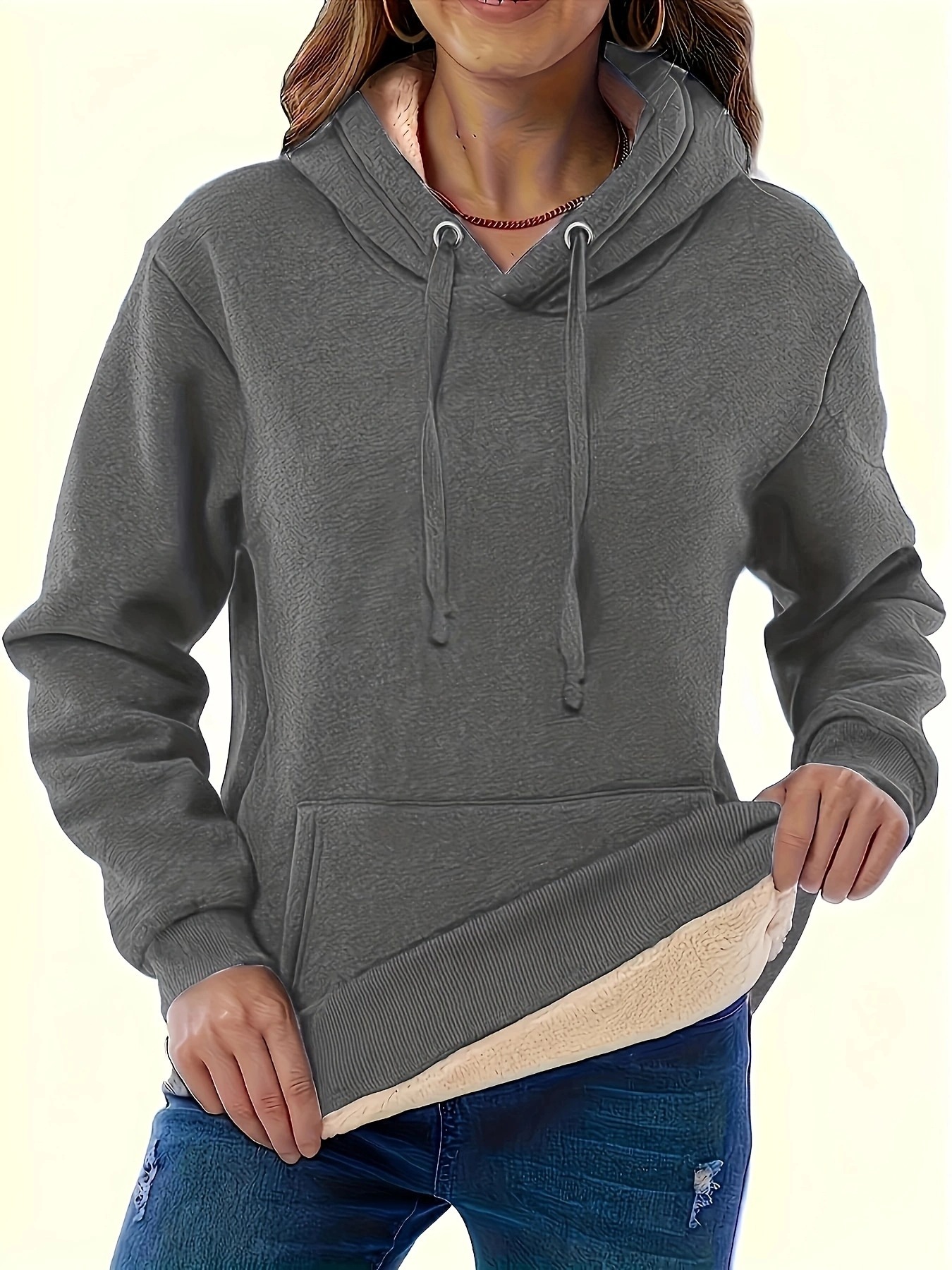 Women's Warm Hooded Pullover Sweatshirt with Pockets