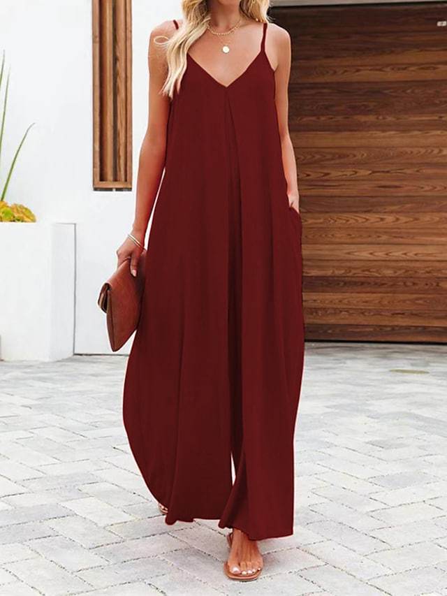 Women's Sleeveless Wide-Leg Jumpsuit with Pockets Solid Casual