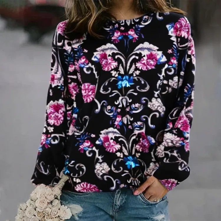 3D Print Women's Sweater Crewneck Pullover Casual Loose Long Sleeve Knit Top