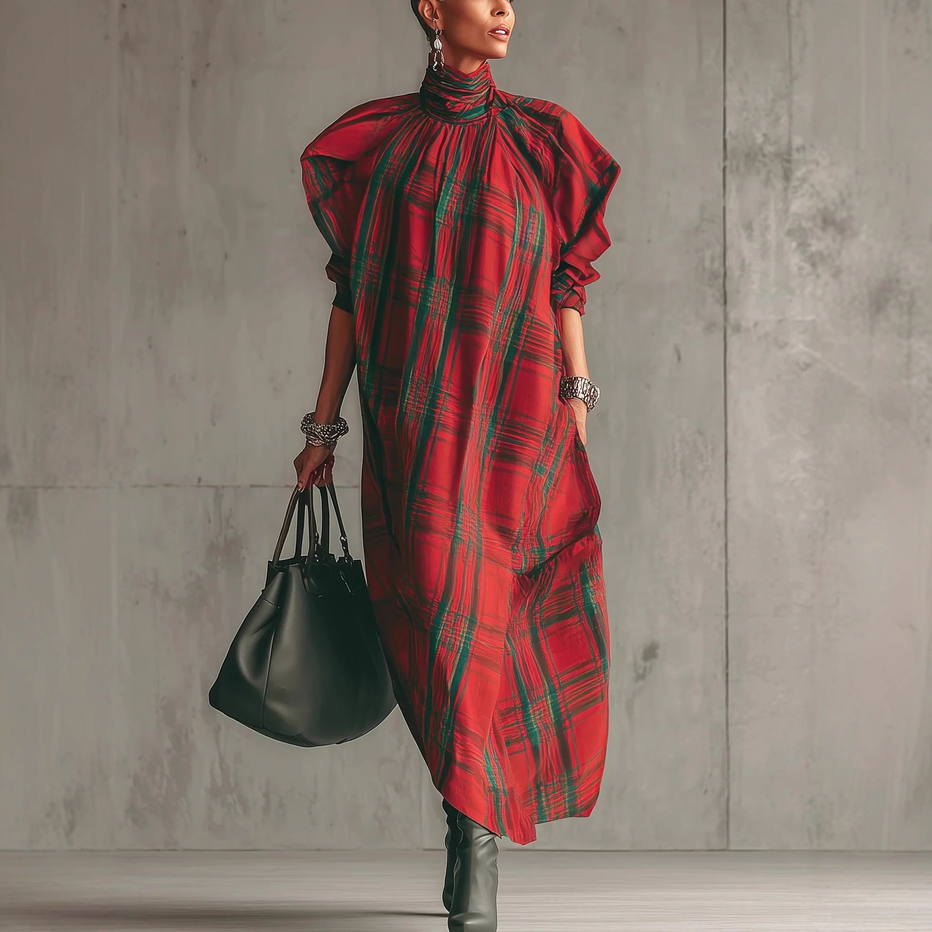 Retro Plaid Long Sleeve Shirt Dress