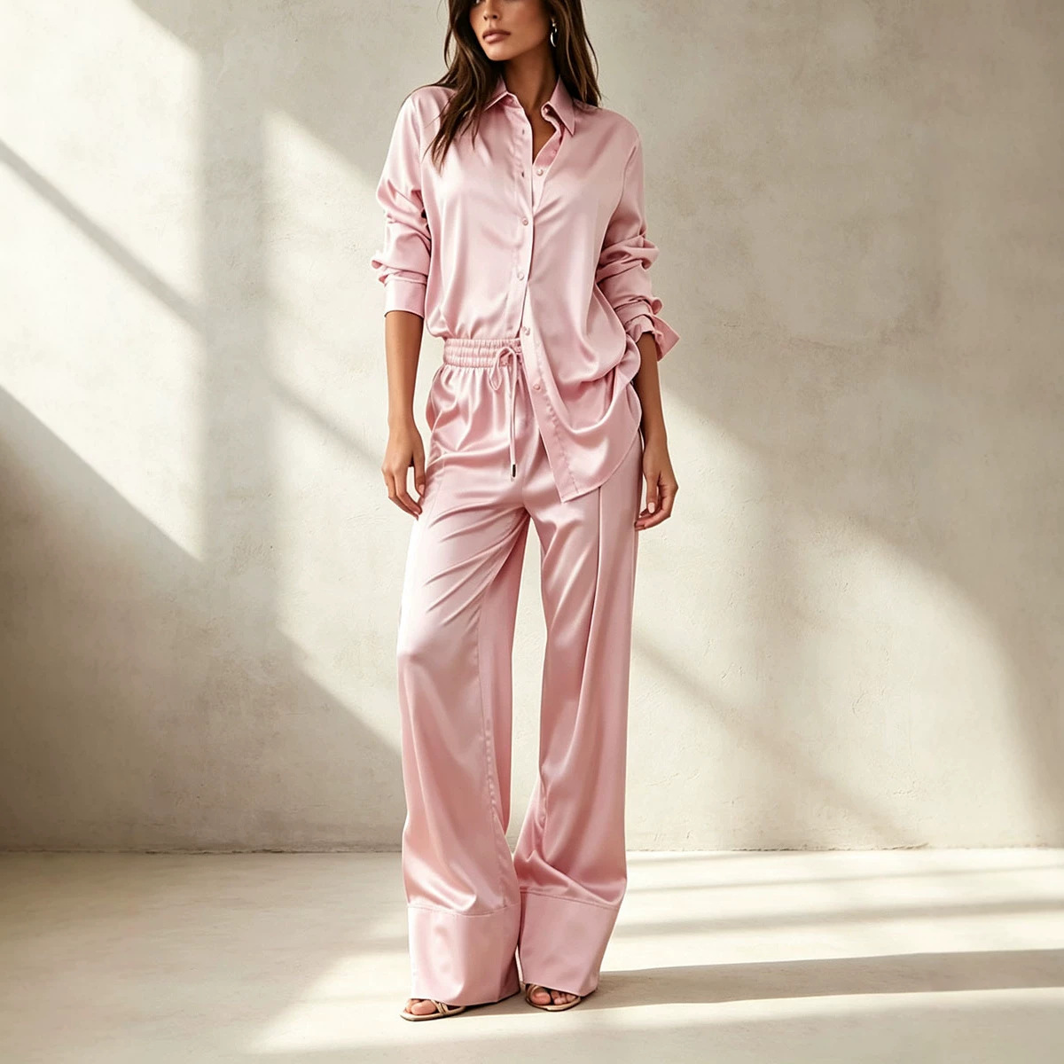 Minimalist Long-Sleeve Two-Piece Shirt Set for Women