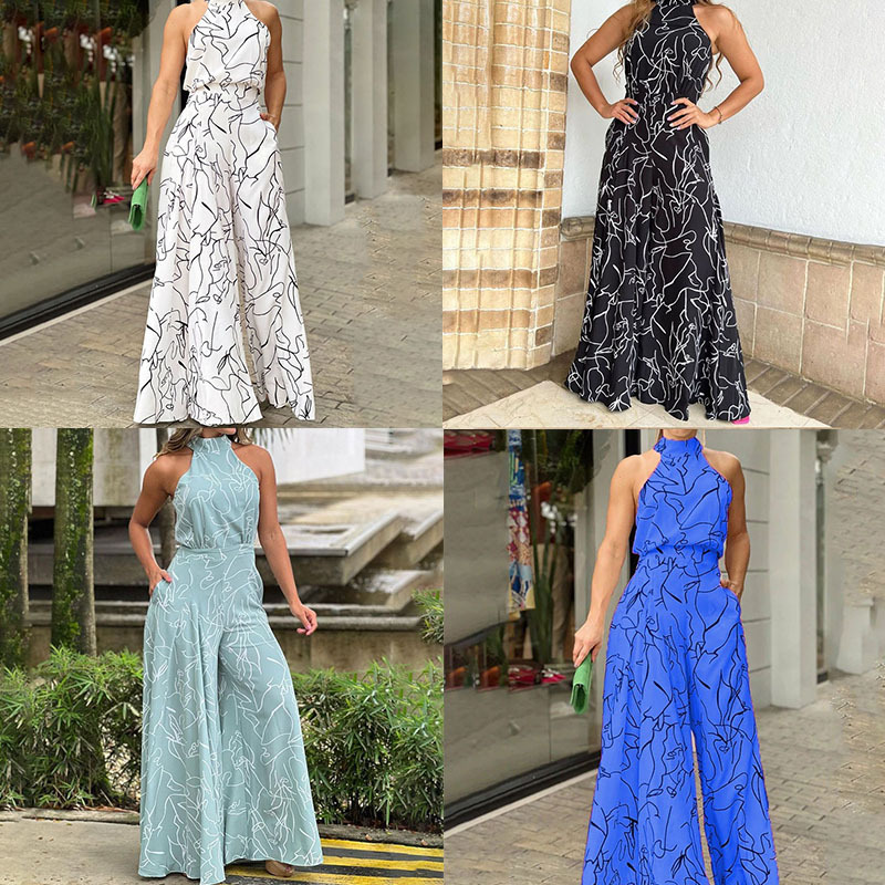 Printed Sleeveless Wide-Leg Jumpsuit