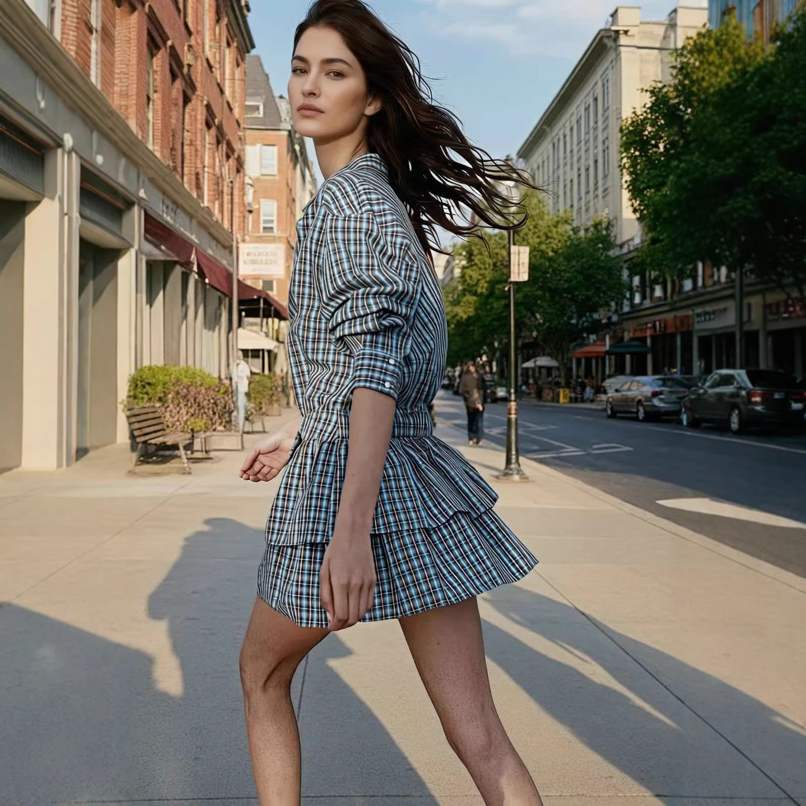 Plaid Layered Short Dress