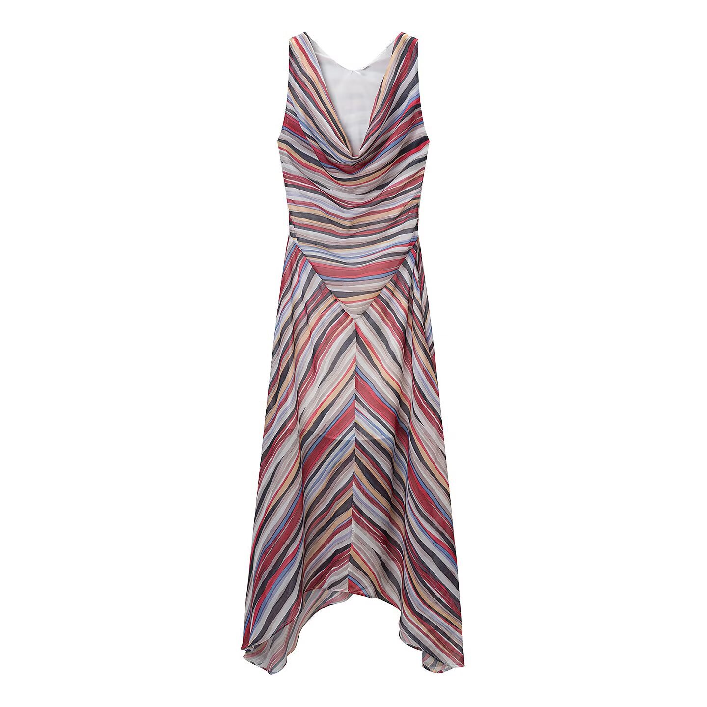 Striped Cowl Neck Sleeveless Bodycon Midi Dress