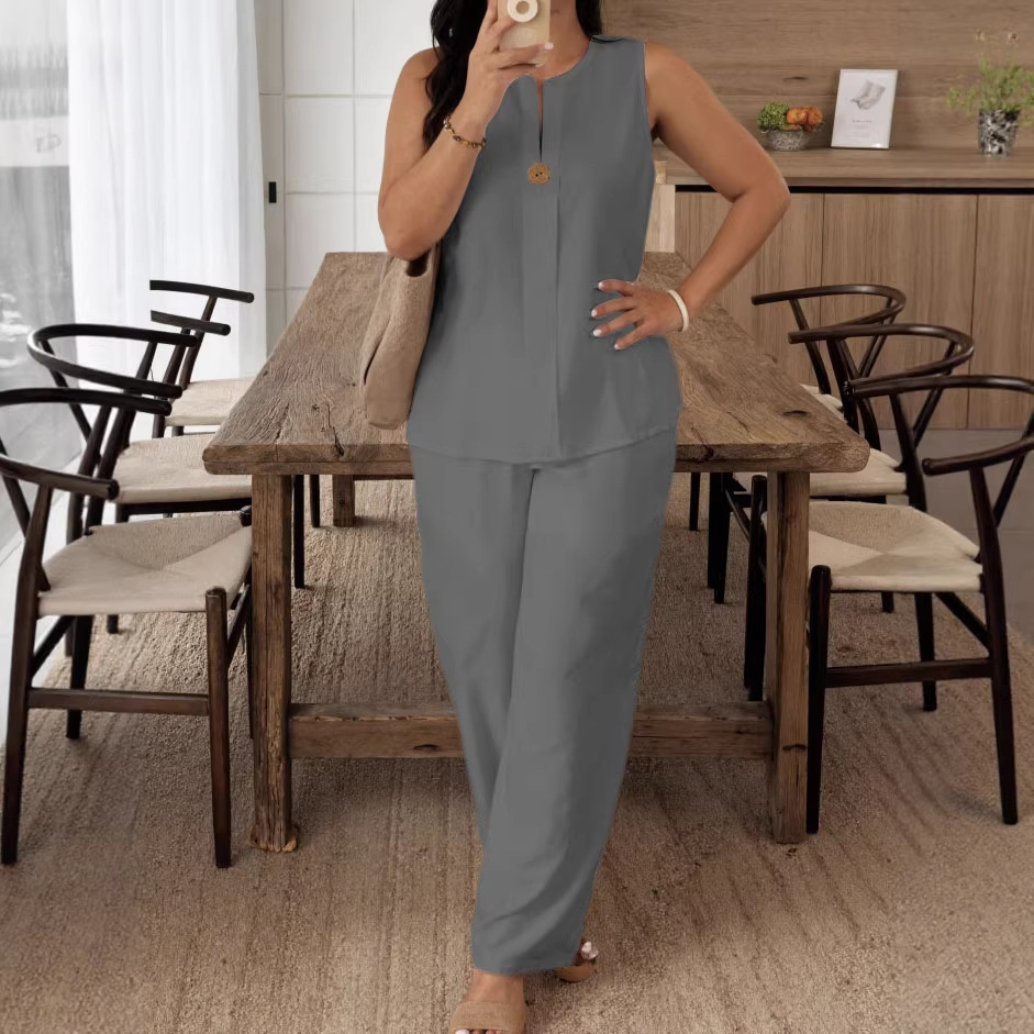 Women's Cotton Linen Loose Top & Wide Leg Pants Set