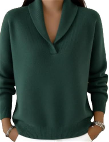 Women's Solid Print V-Neck Long-Sleeve Pullover Sweatshirt