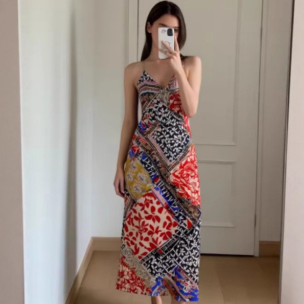 Women's High-End Sexy Patchwork Print Sleeveless Dress