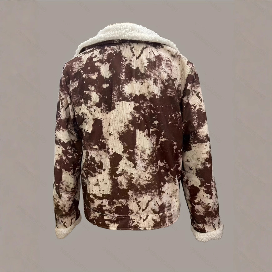Retro Cow Print Corduroy Winter Jacket for Women