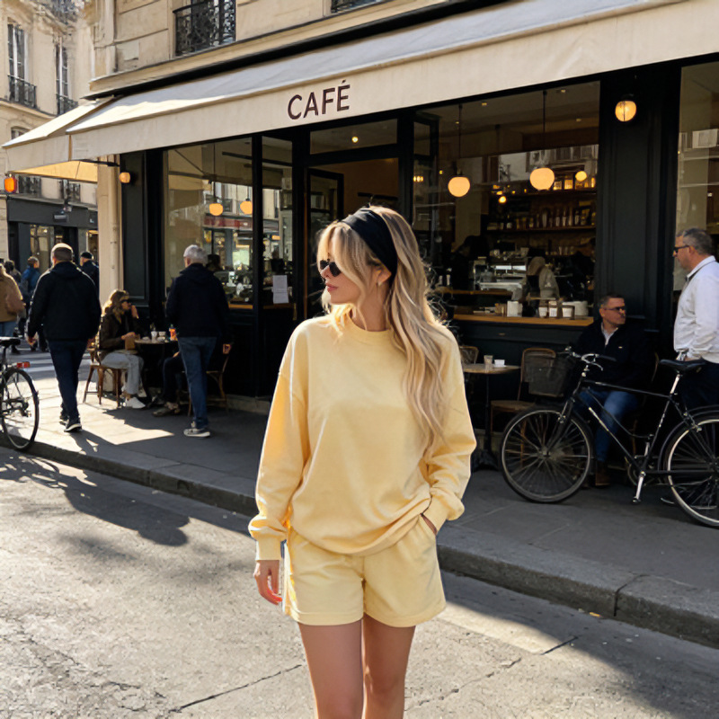 Women's Loose Crewneck Long Sleeve Sweatshirt and Shorts Set
