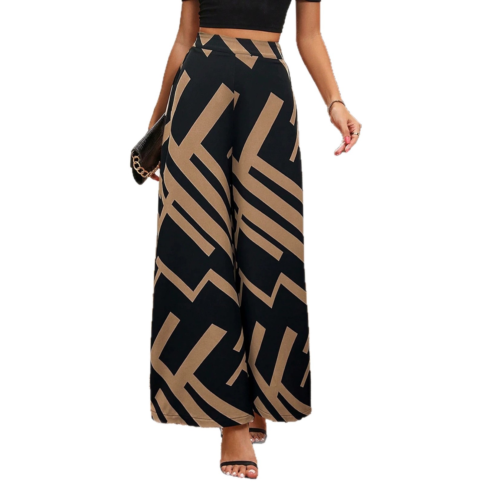 Women's Chiffon Leaf Print High-Waist Wide-Leg Pants