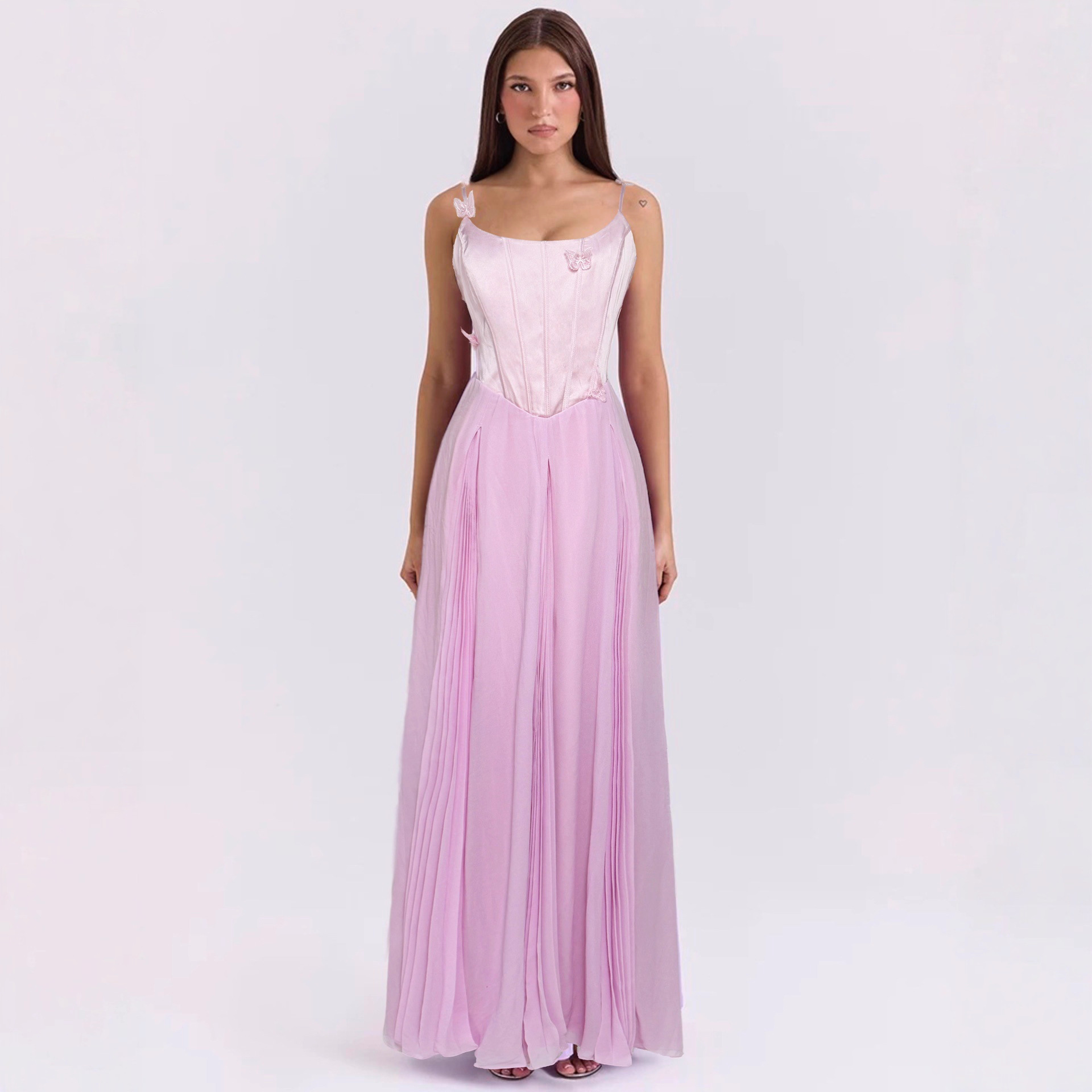 Sexy Solid Color 3D Butterfly Waist-Cinched Maxi Dress