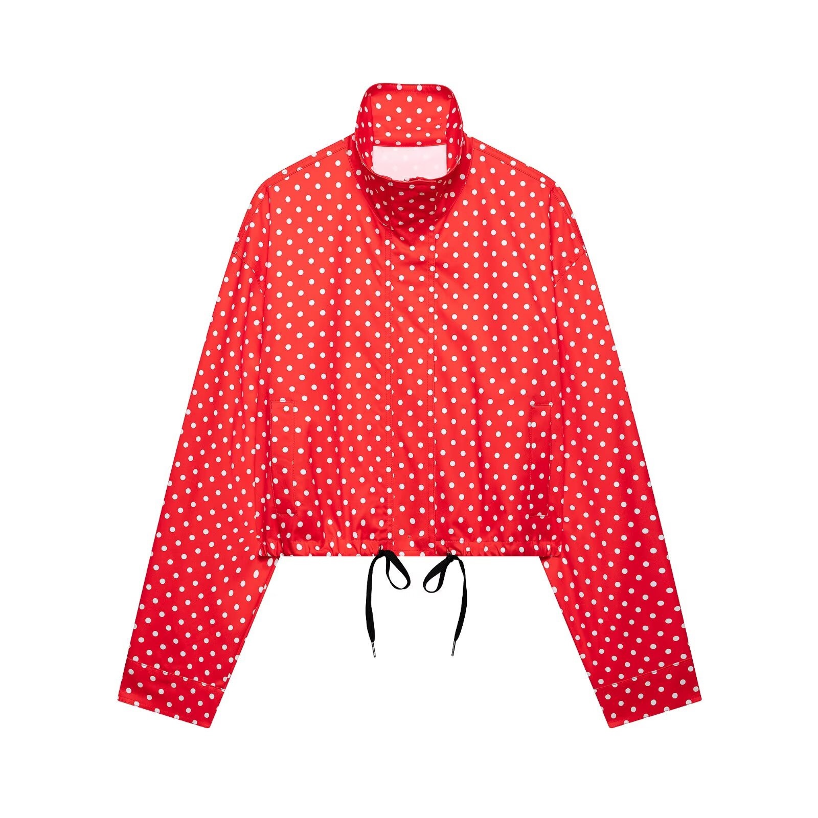 Polka Dot Zip-Up Jacket Casual Stand Collar