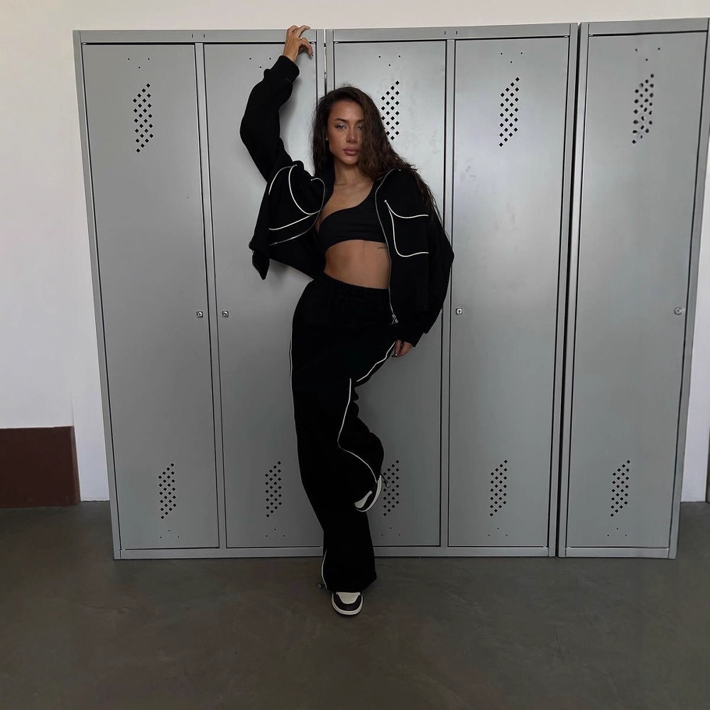 Women's Half-Zip Hoodie and Pants Set with Pockets
