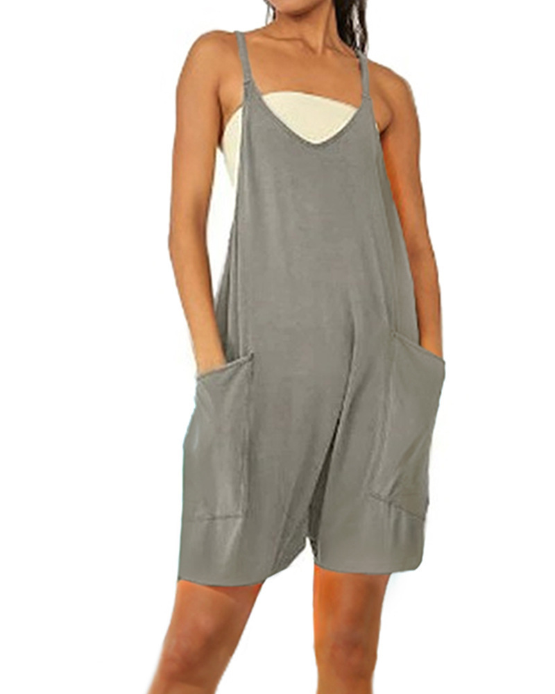 Women's Sleeveless Zip Pocket Romper Shorts Jumpsuit
