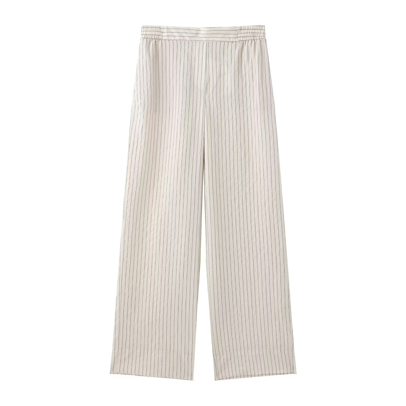 Women's Striped Shirt and Pants Set with Adjustable Length
